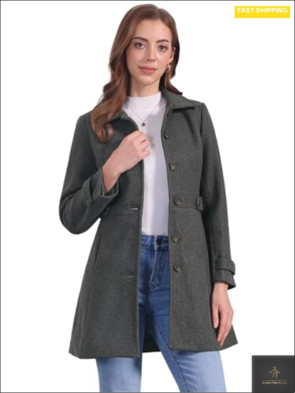 Women's Winter Classic Overcoat with Pockets Single Breasted Pea Coat Fully